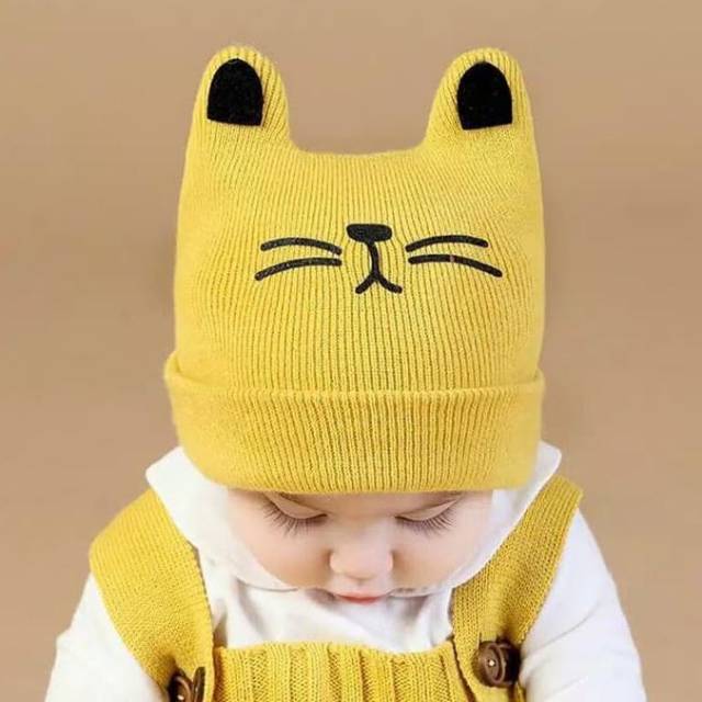 Topi Kupluk Rajut Bayi Motif Telinga Kucing / Topi Anak Motif Kucing