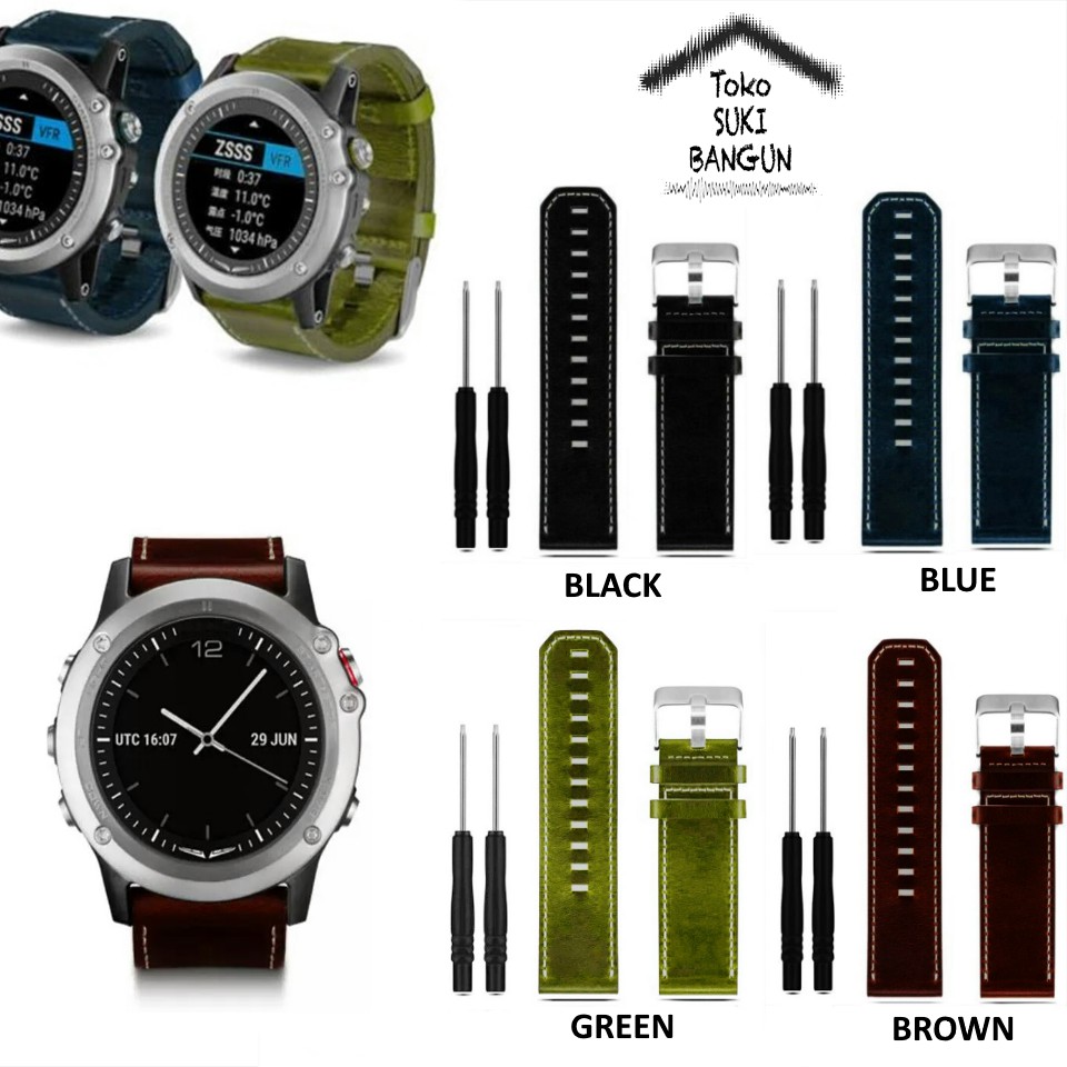 TALI JAM Garmin Fenix 3 Thick Leather Watch Band Strap Kulit Tebal