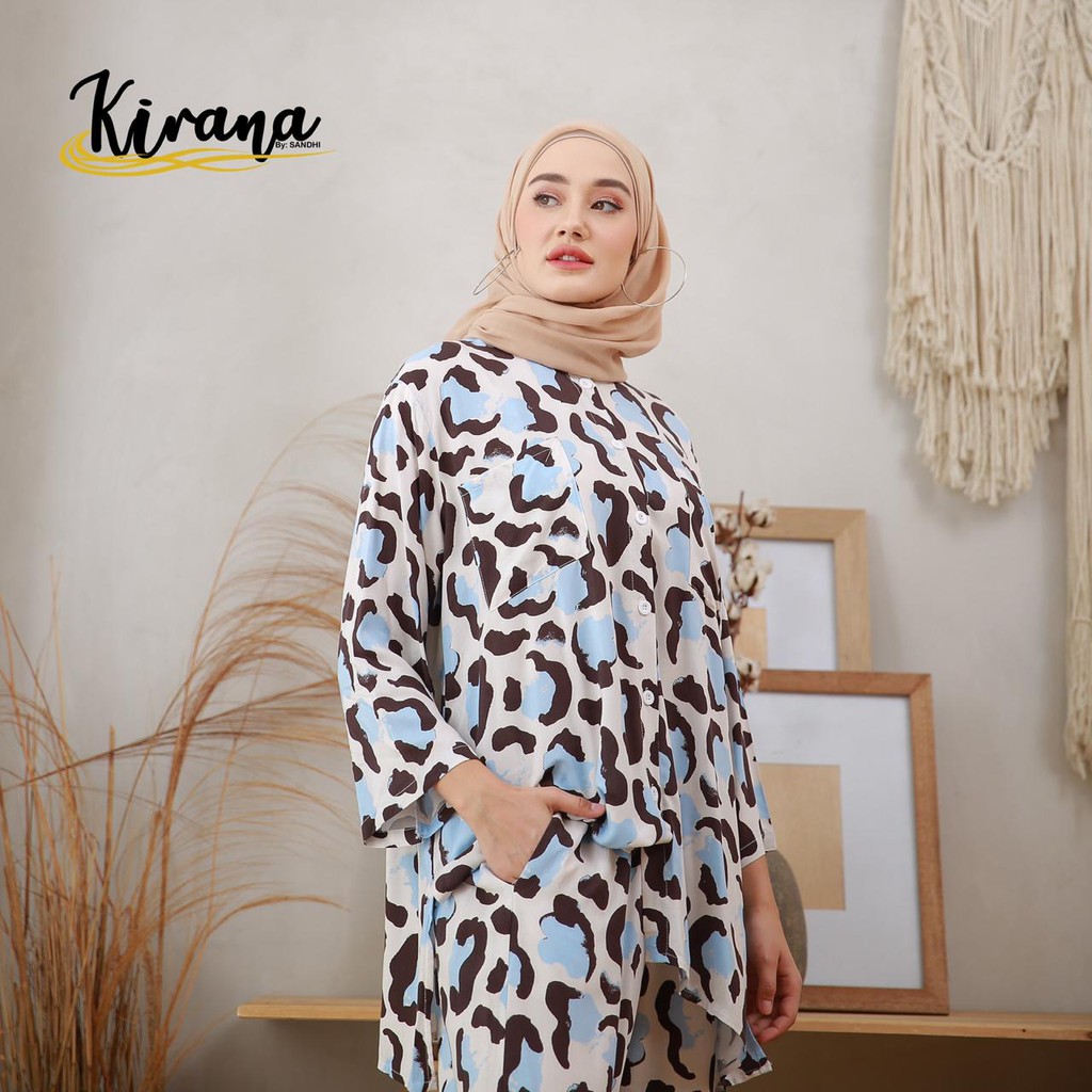 LEO SET by Kirana  Setelan Celana plus Blus Motif Leopard Katun Rayon Busui Friendly Original Brand