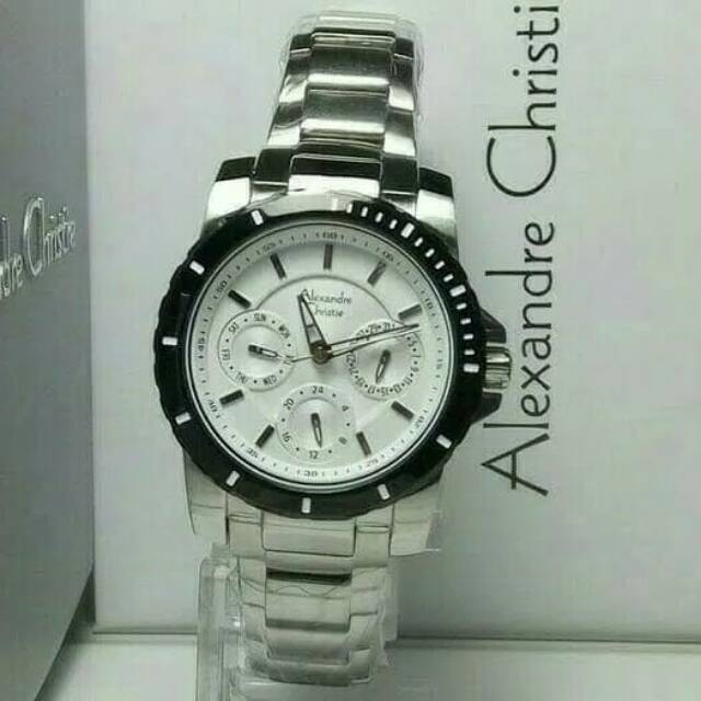 JAM TANGAN WANITA ALEXANDRE CHRISTIE AC 6141 CEWEK SILVER WHITE / PUTIH RANTAI SILVER ORIGINAL