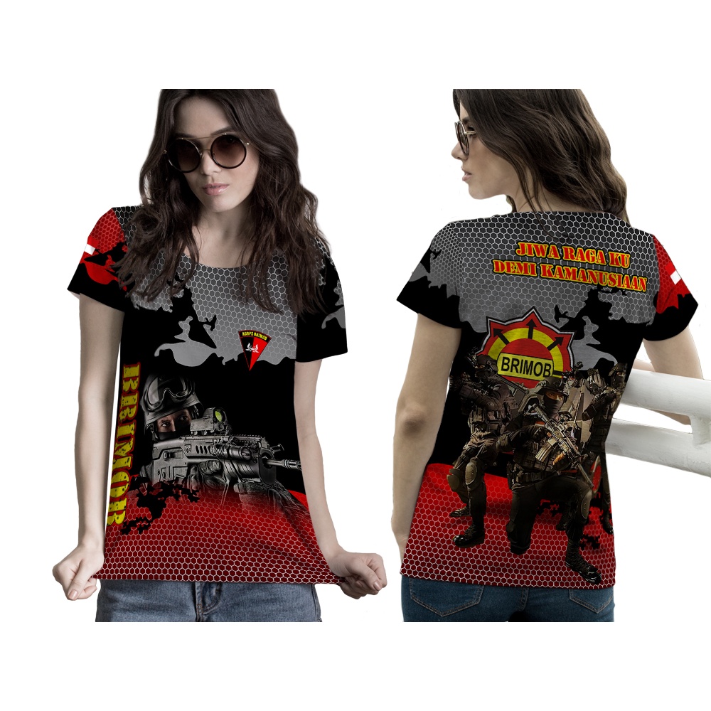 [Riashop] Kaos BRIMOB Wanita | Kaos Brimob Coklat | Kaos Brimob Lengan Pendek