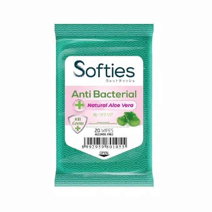 Softies Tissue Basah Antibacterial Aloe Vera Anti Bakteri  Antiseptik 20 sheets