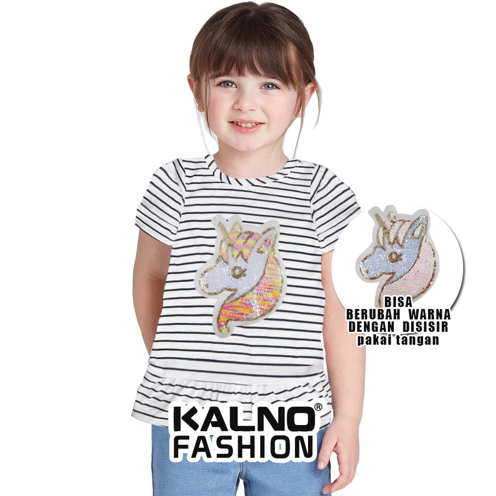 baju anak perempuan salur hitam putih ROK UNICORN  bolak balik - Anak perempuan Umur 1 -  7 RANDOM