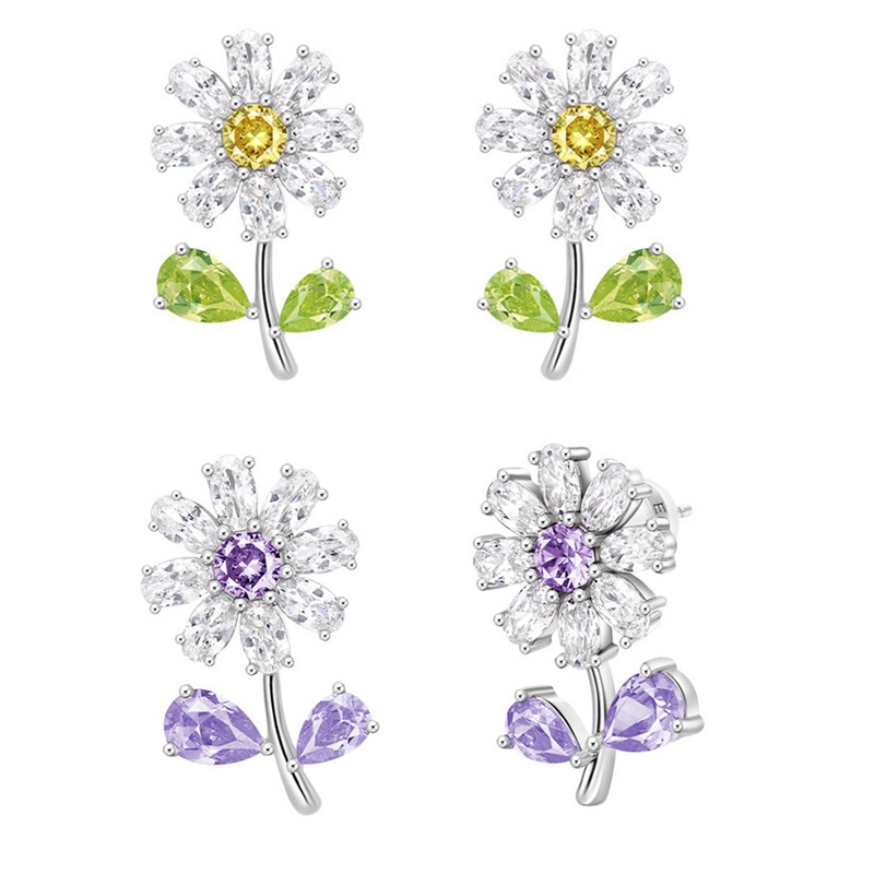 Anting Stud Desain Bunga Aster Krisan Kecil Bahan Karbon Berlian Untuk Perhiasan