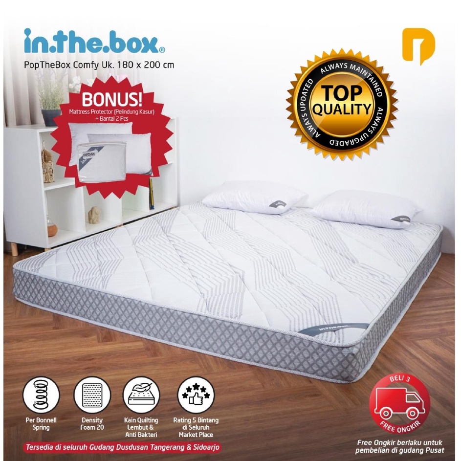 Kasur Spring Bed Busa Empuk Matras Busa In The Box Comfy Bonus Mattrass Protector dan Bantal ukuran 