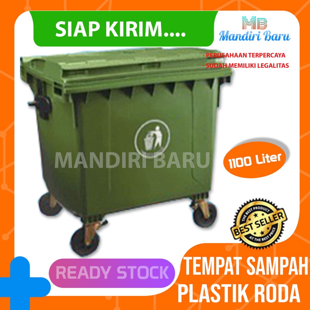 Tempat sampah plastik beroda 1100 Liter HDPE, Tong sampah plastik HDPE