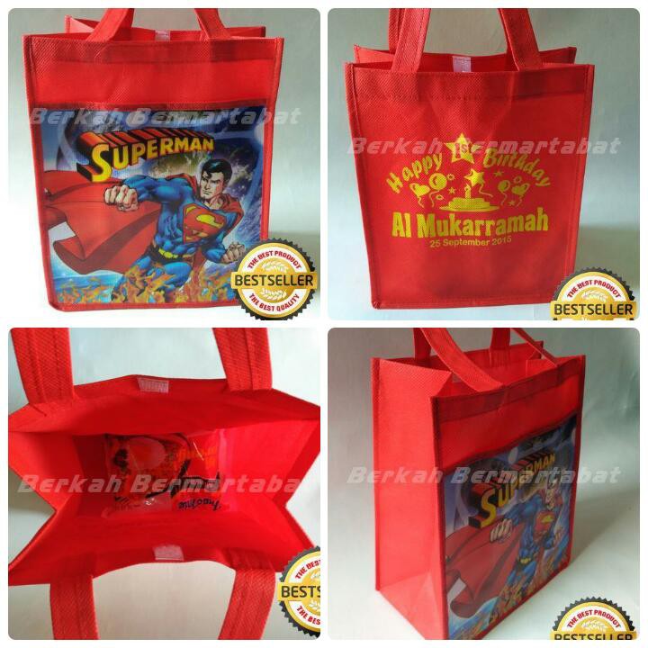 

Tas Ultah Anak | Tas Ulang Tahun Anak BATMAN Model Gendong Goodie Bag Sablon Ultah Anak