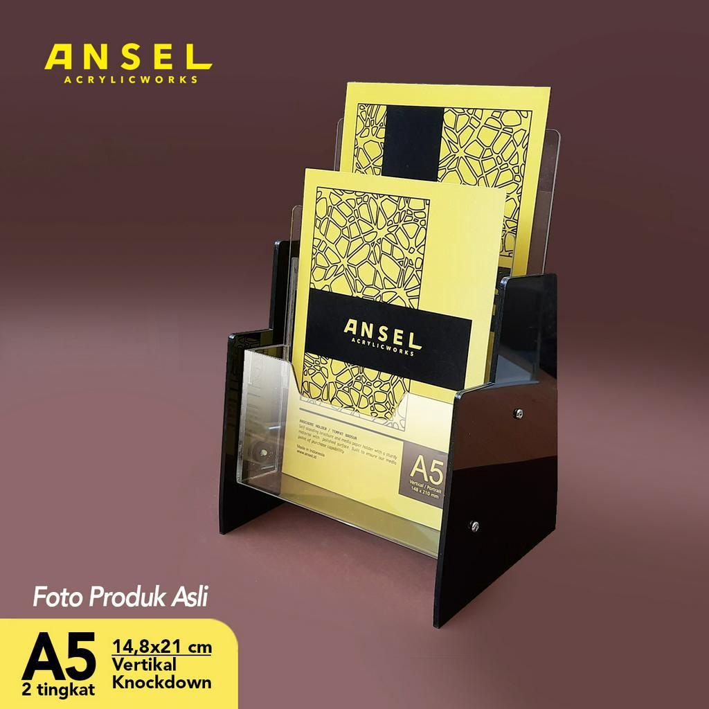 

ANSEL Tempat Brosur Akrilik / Flyer Holder Tingkat - A5 Ver -Tipe C 2 Susun