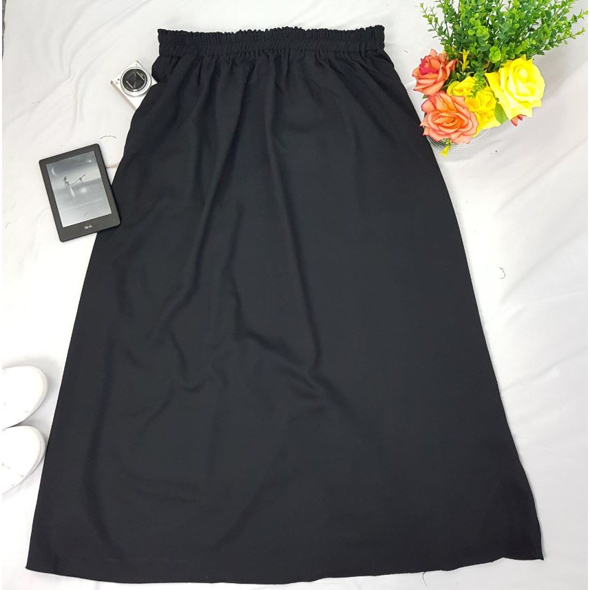 ROK SUPER JUMBO MOSCREPE BIGSIZE - LP 150 CM -  BB 100 KG KEATAS - BISA COD - BUMIL - BAHAN NYAMAN-HITAM