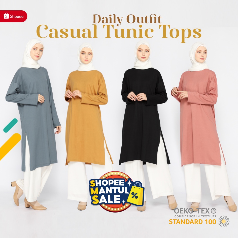 Kaos Polos Oversize Wanita lengan 7/8 Elbow Tunik Basic Oversized Top Busui dan NonBusui Hijab Friendly