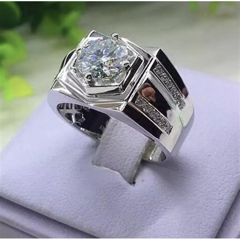 Cincin Pria Perak Berlian Casual Mewah Berkelas Wedding Ring