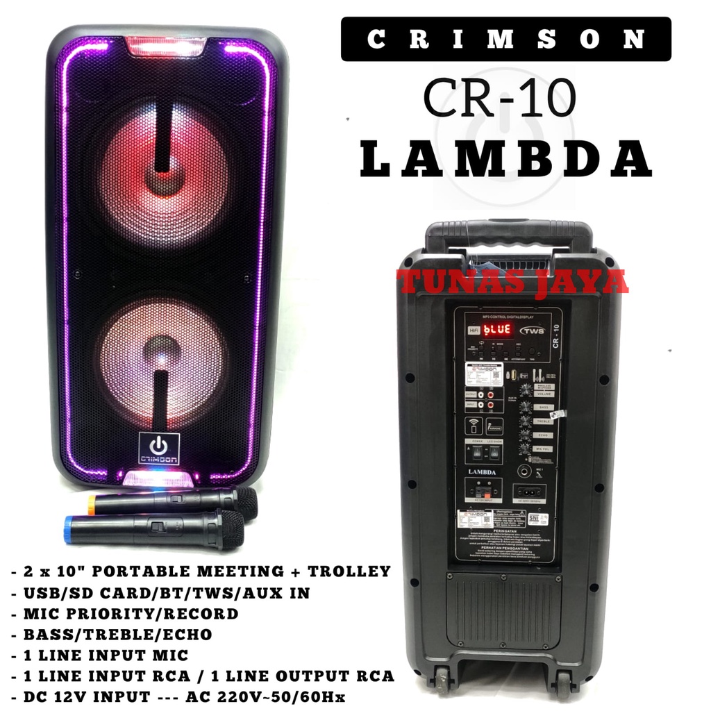 SPEAKER PORTABLE CRIMSON 10 INCH DOUBLE CR 10 LAMBDA BT 2 MIC HANDHLED