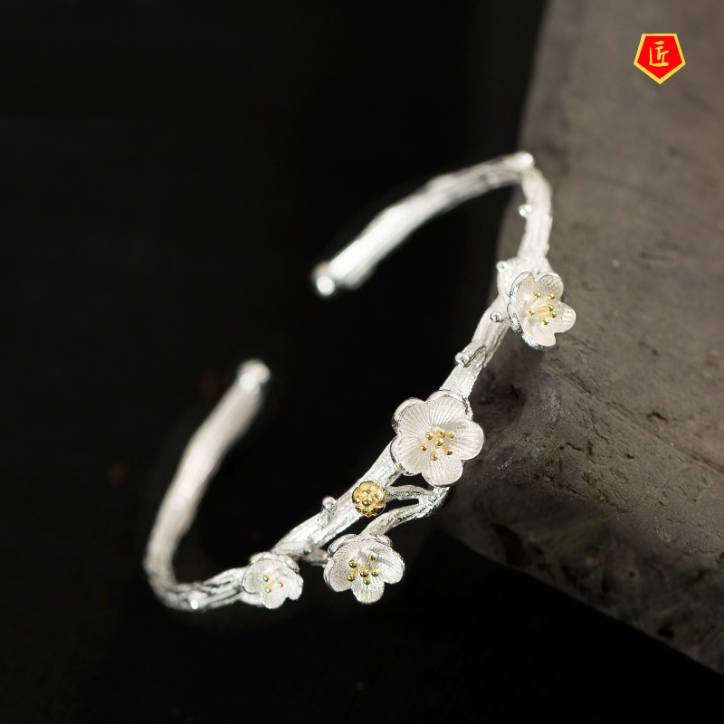 [Ready Stock]Creative Elegant Retro New Flowers Opening Bracelet for Women