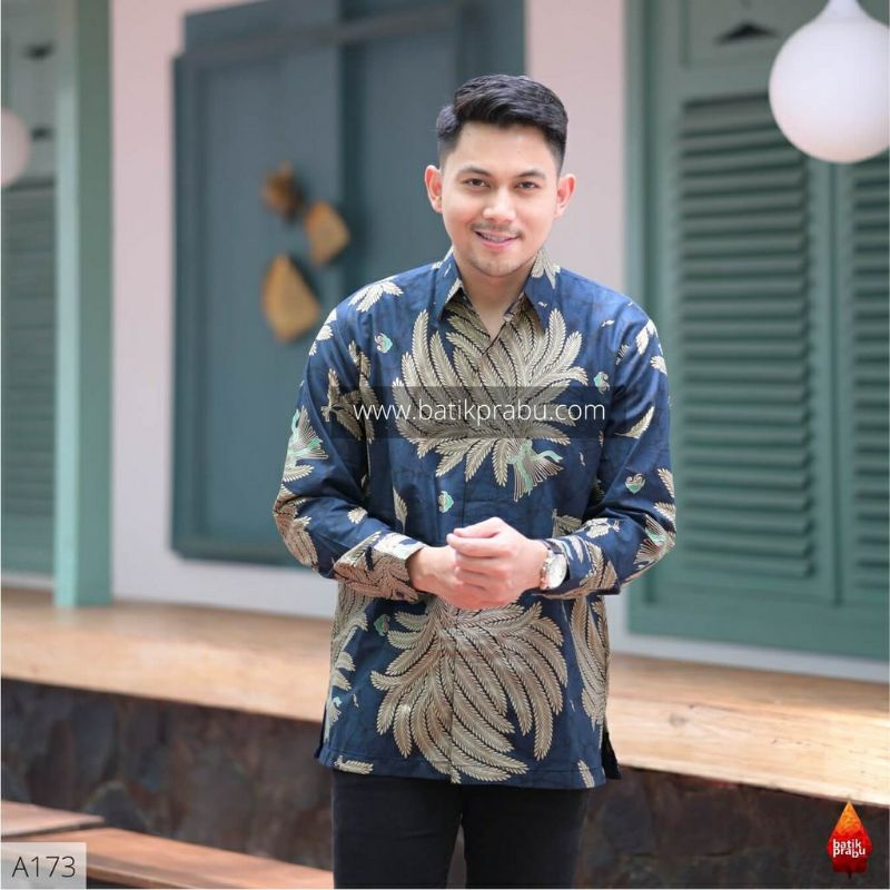 Batik kemeja pria batik lapis furing bahan katun halus baturaden size reguler dongker padi