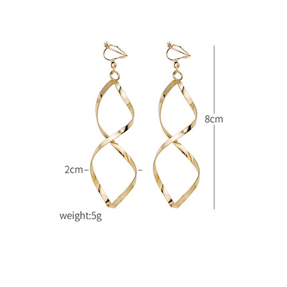 Anting Klip Tanpa Tindik Bentuk Geometri Warna Emas / Silver Untuk Wanita