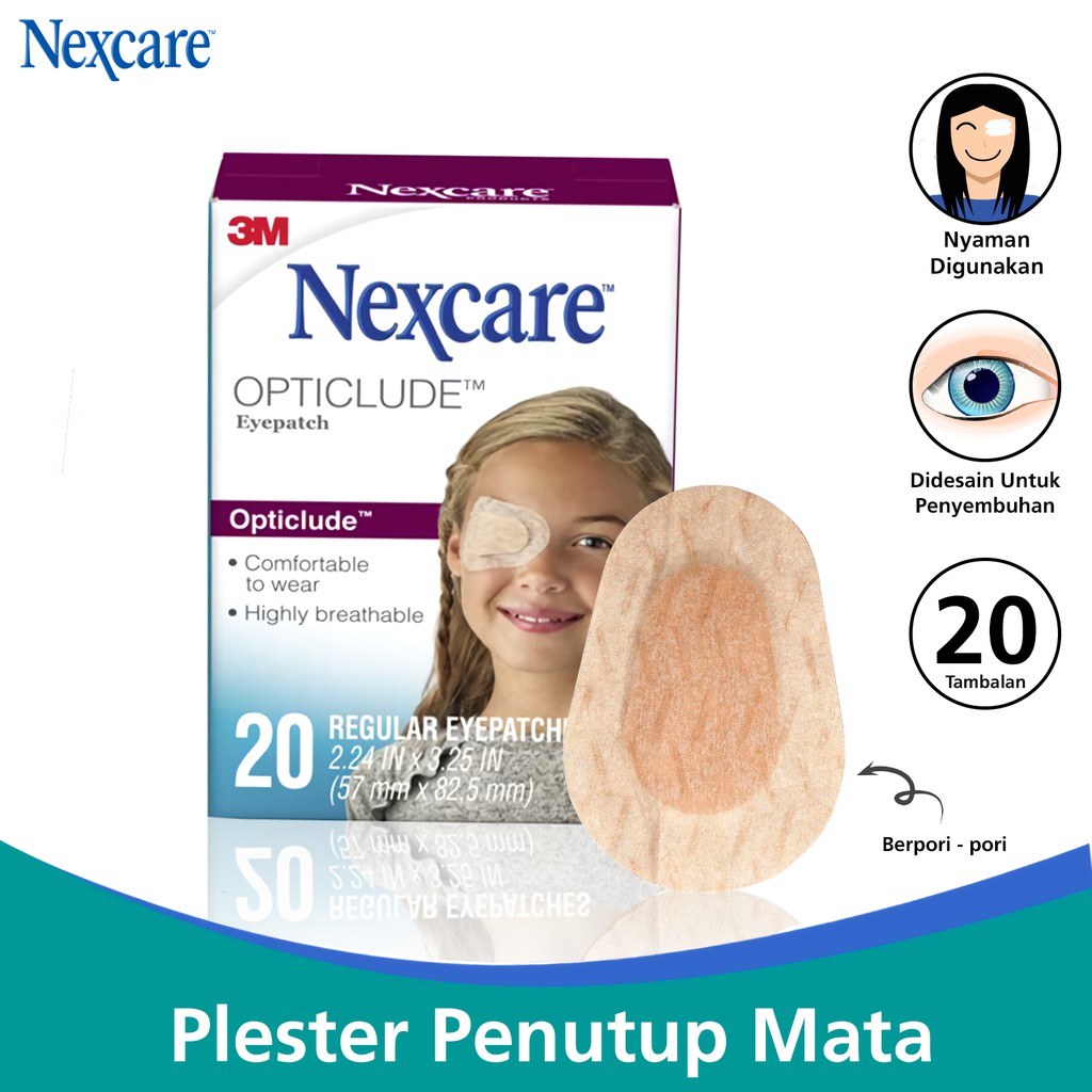 Original 3M Nexcare Plester Penutup Mata Reguler 20 Pcs Opticlude Orthoptic Eye Patch Regular Terapi