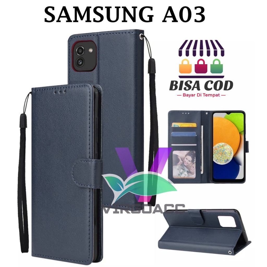LEATHER CASE FLIP UNTUK SAMSUNG A03-FLIP COVER KULIT SARUNG BUKU DOMPET-CASING WALLET LEATHER CASE F
