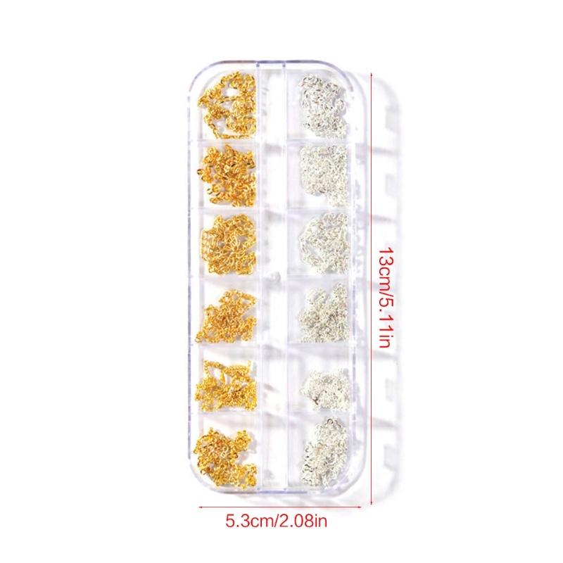 Zzz 12 Grid / Kotak Rantai Metal Akrilik 3D Gaya Punk Untuk Dekorasi Nail Art Charms DIY