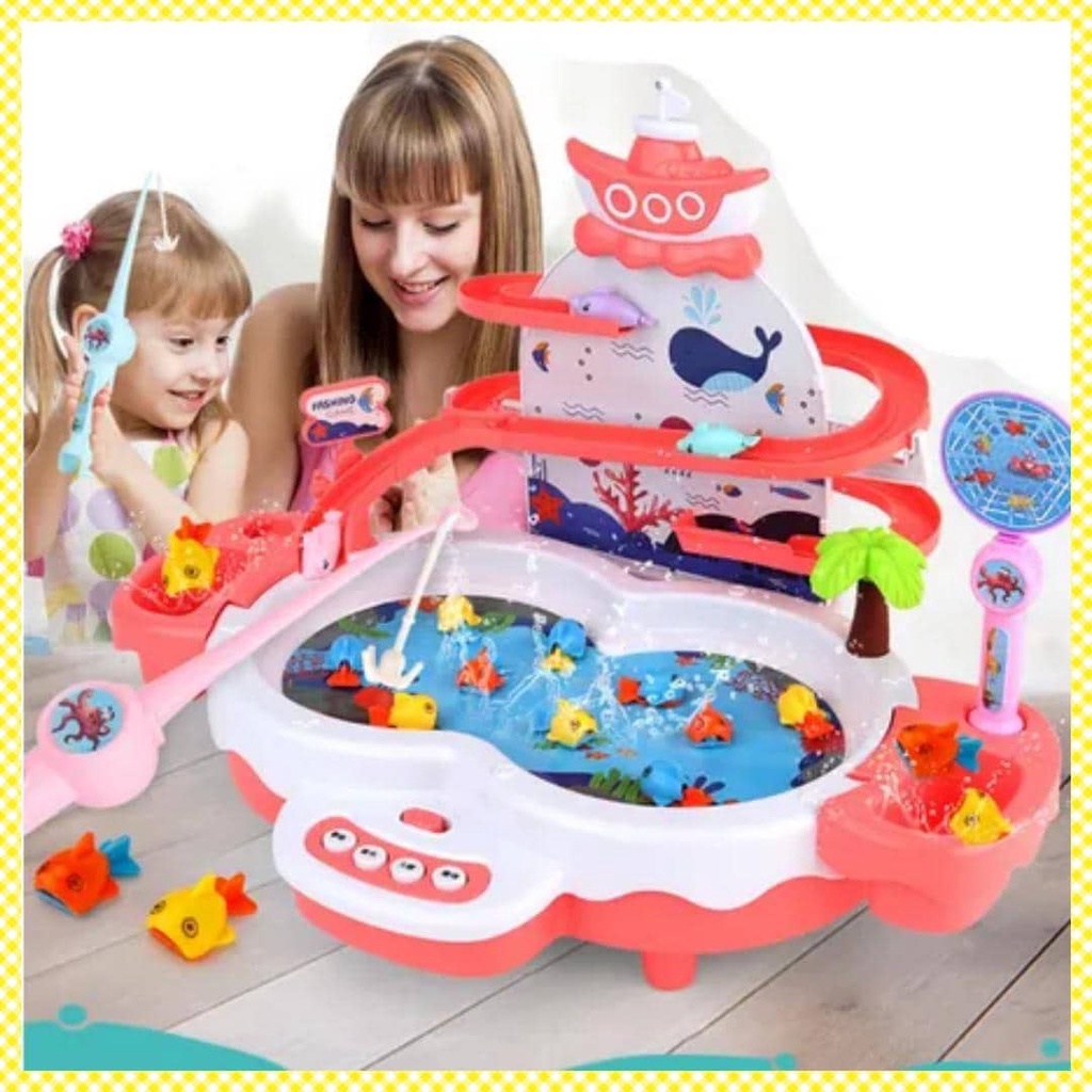 Mainan Anak Fishing Hero 3 in 1 Pancingan Ikan Magnet dan Seluncuran Dolphin