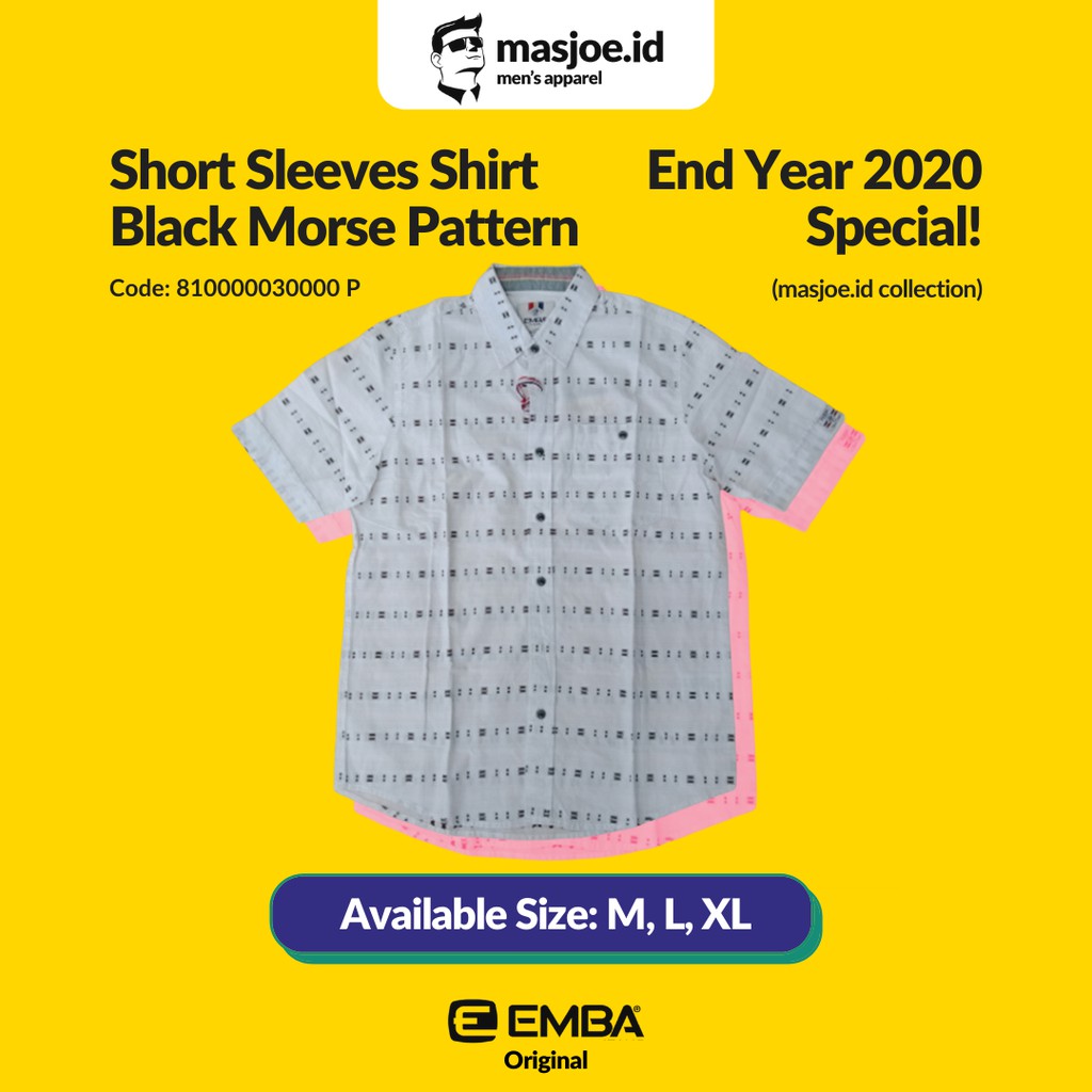 Kemeja Pria Casual EMBA Original - Short Sleeves Shirt Black Morse Pattern
