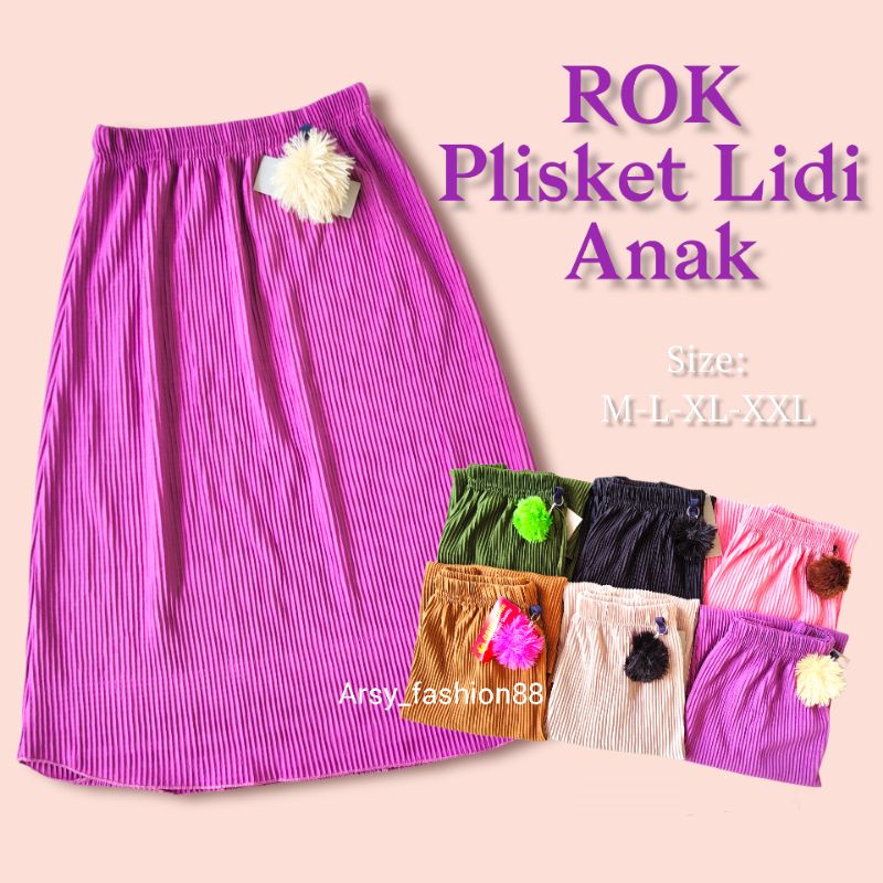 (5-10 thn) Rok plisket Lidi anak/Rok tali/Rok pom/Rok anak perempuan