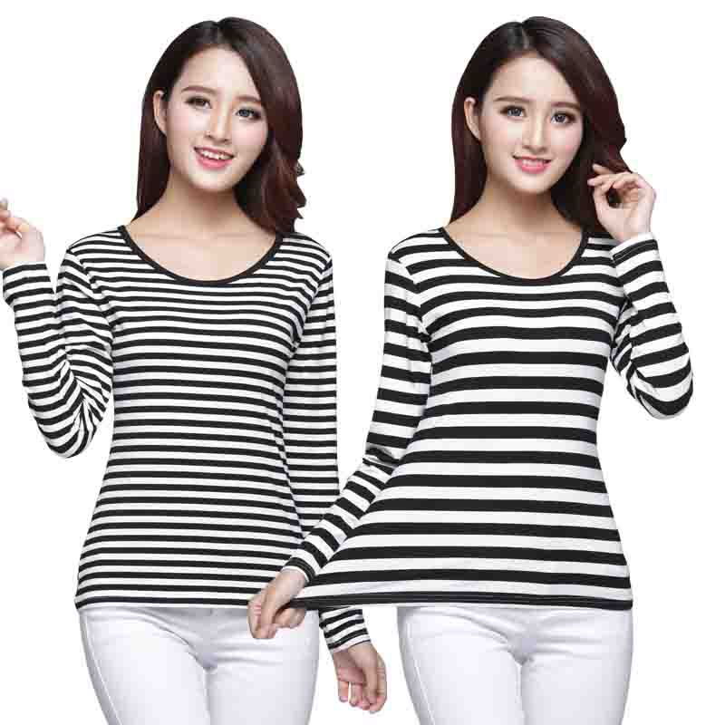 KAOS GARIS HITAM PUTIH LENGAN PANJANG WANITA PREMIUN KATUN COMBED ATASAN CEWEK LENGAN PANJANG GARIS-GARIS