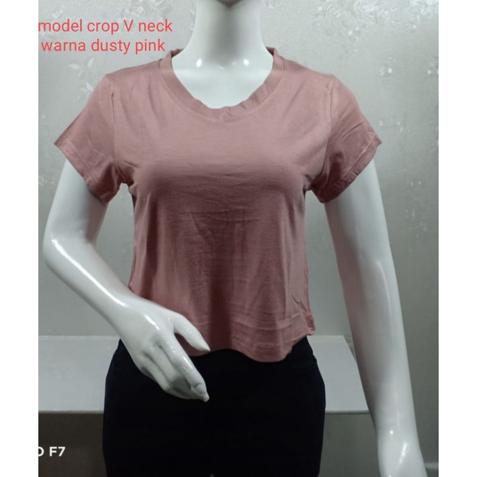 Kaos atasan crop wanita V neck t-shirt crop GROSIR MURAH