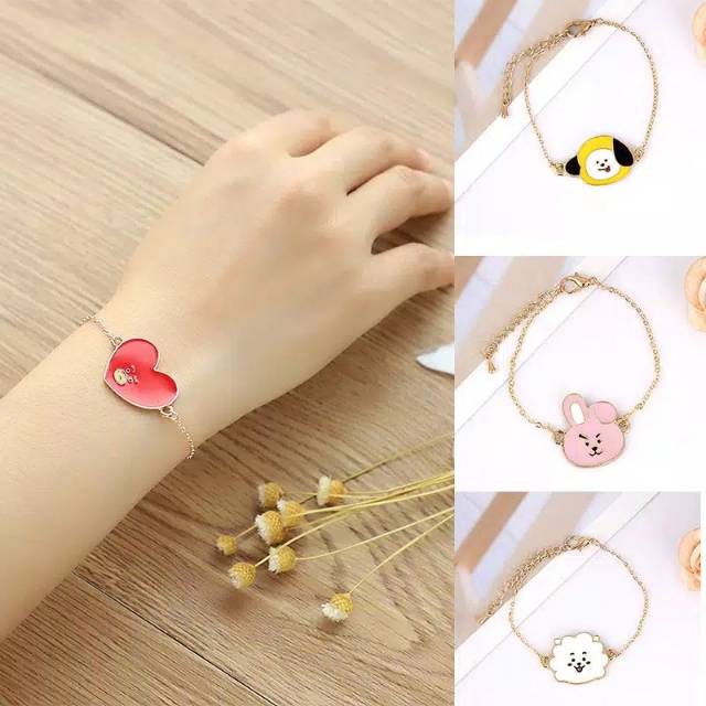  Gelang  Tangan Rantai Metal Kpop Motif BTS  bt21 Shopee  