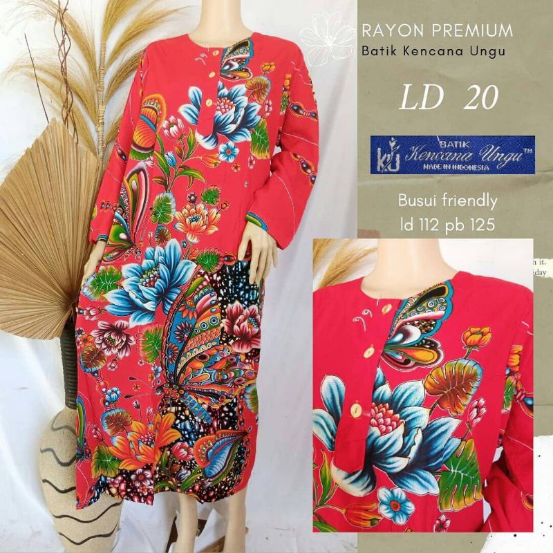 DASTER PANJANG LENGAN PANJANG BUNSUI LD 120CM KENCANA UNGU LEBEL BIRU ORIGINAL LONGDRESS BATIKU