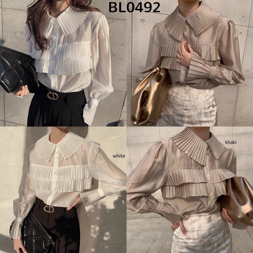 Atasan wanita import Maeve Pleated Hem Shirt Blouse