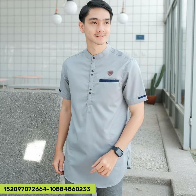 Baju Koko Kurta Lengan Pendek / Baju Koko Pria / Baju Muslim Pria Modis