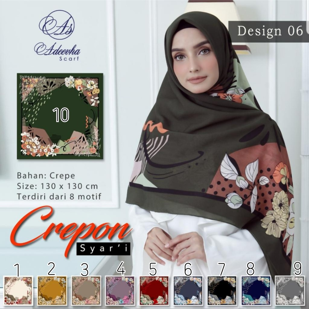 Jilbab Segi Empat Motif Crepe Diamond Crepon SYARI Adeevha Scarf ukuran 130 x 130 cm Design 06B