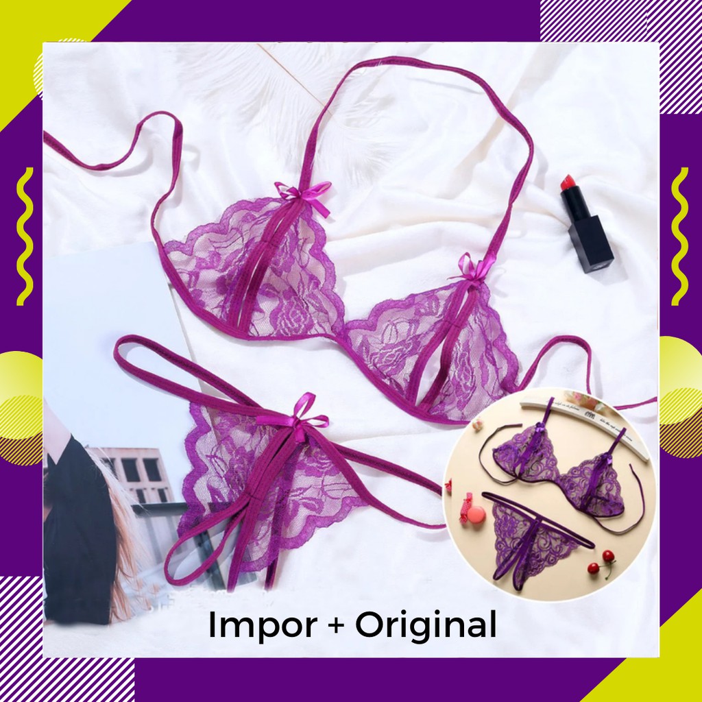 Pakaian dalam wanita cd + bra / Bra Set Open G String Lingerie Wanita Lace Bra Transparan Sexy A129