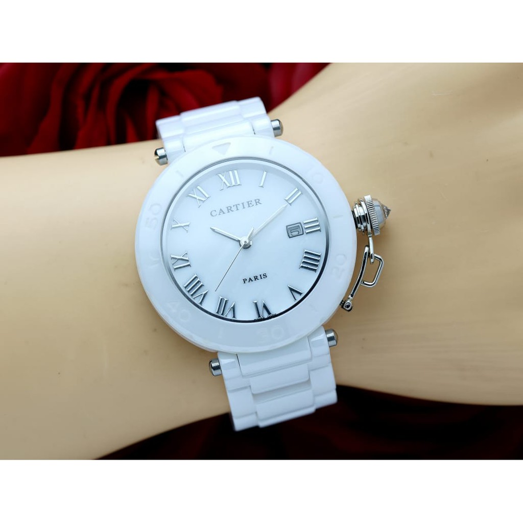 Jam Tangan Wanita Cartier Keramik Premium Tanggal Tali Keramik