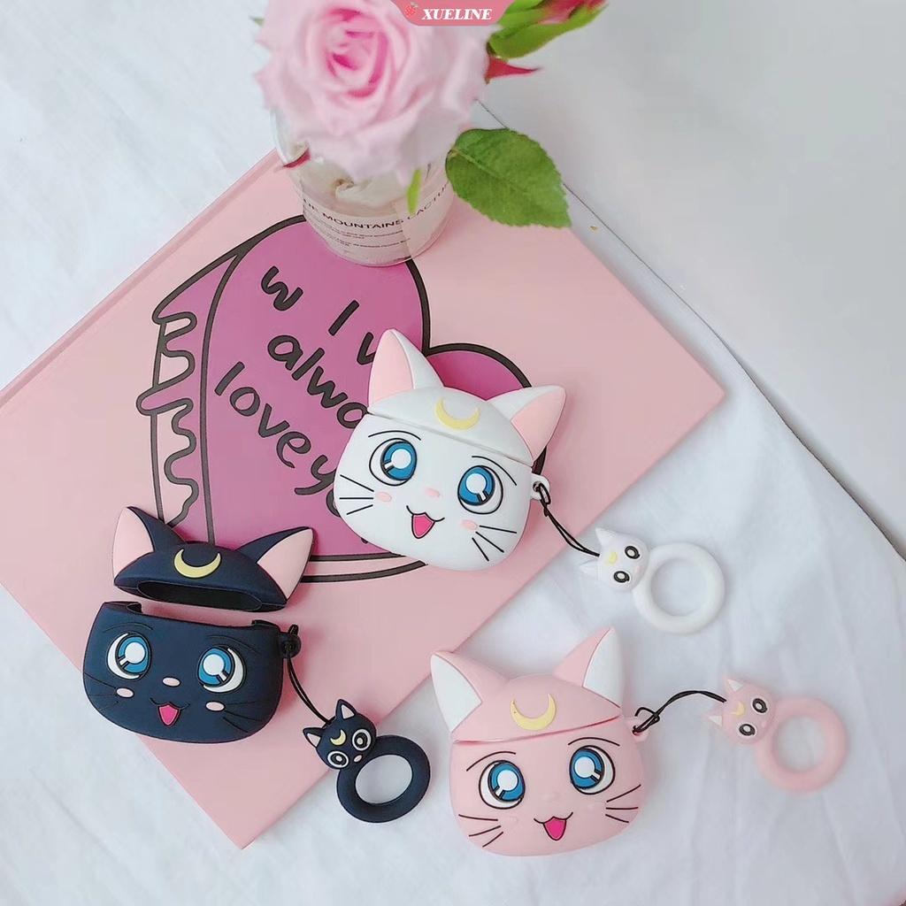 Casing Soft Case Silikon Motif Kartun Sailor Moon Luna Cat Untuk AirPods 1 / 2