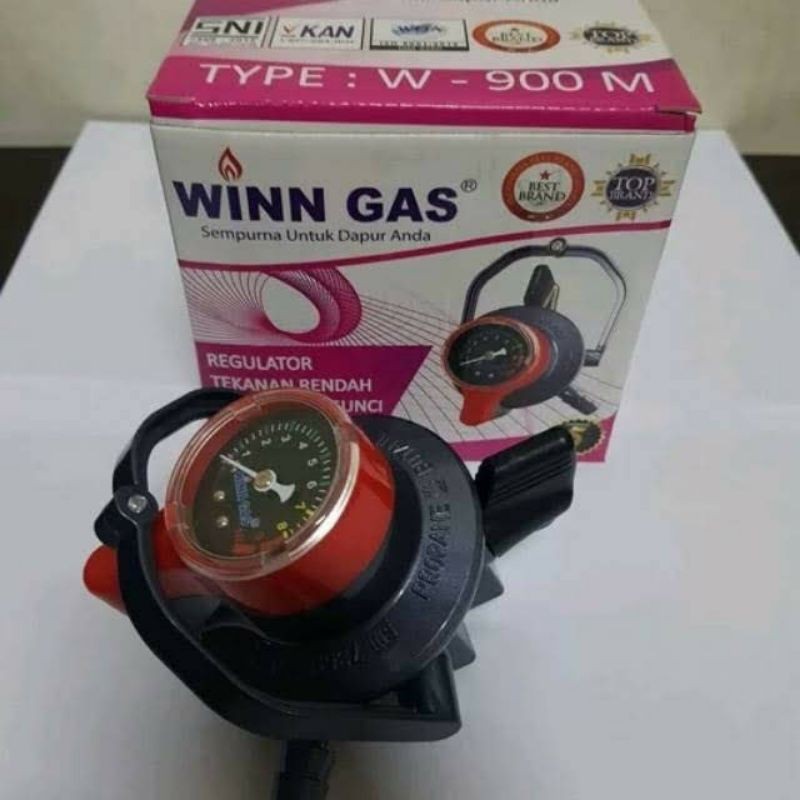 regulator winn gas w 900 meter dobel lock +selang 2 meter +kleam 2 biji