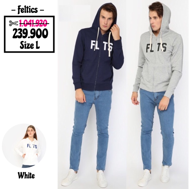 Jaket Hoodie Pria Original 100% Feltics Unisex - Navy White Grey