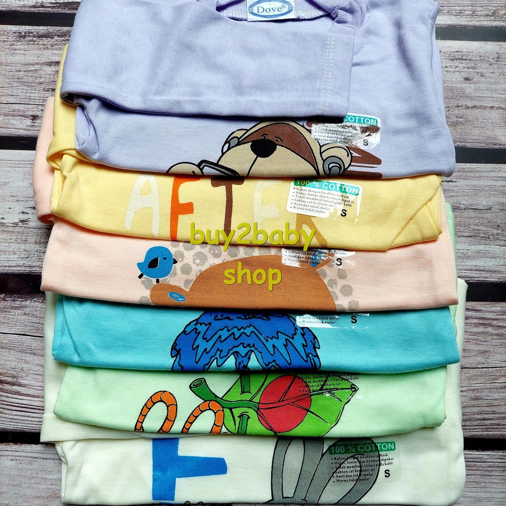 Kaos oblong panjang bayi warna motif gambar karakter DOVE isi 6 PCS