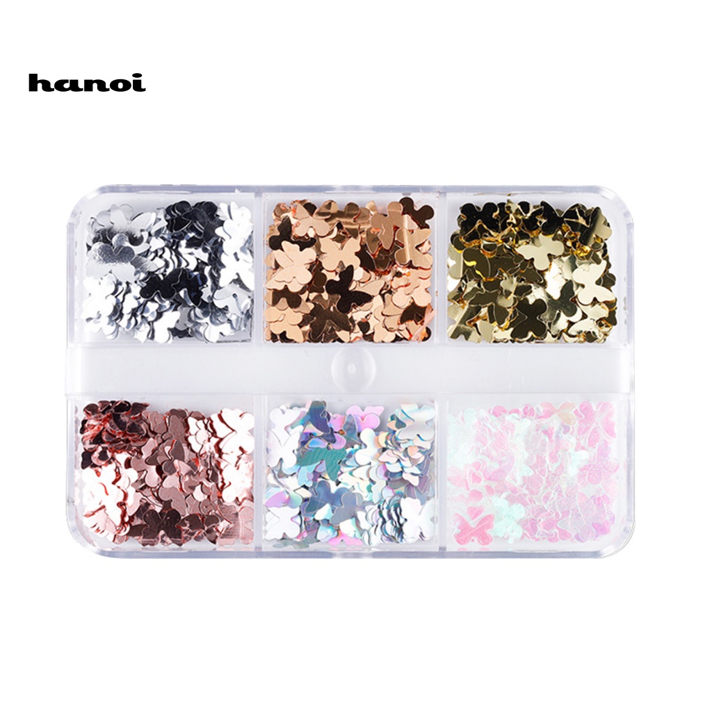 Han_ 6 Sekat / Kotak Payet Butterfly Untuk Dekorasi Nail Art