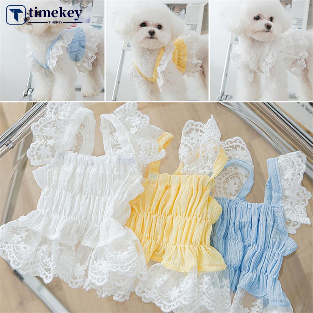 Timekey Dress Anjingkucing Peliharaan Bahan Lace Lembut Nyaman Dipakai F7W2