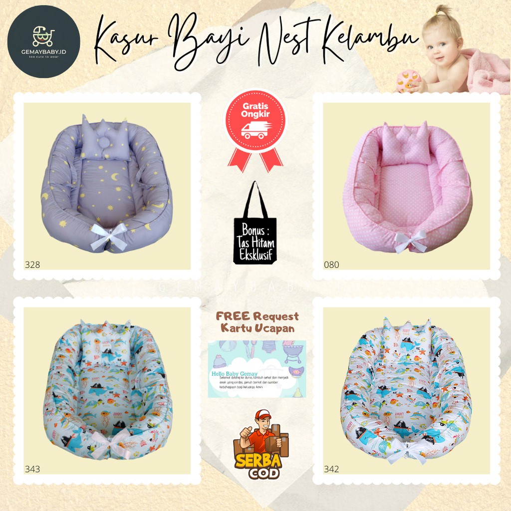 Kasur Bayi Model Perahu Kelambu Lepas Motif Karakter Lucu Kado Perlengkapan Bayi Kasur Nest Newborn