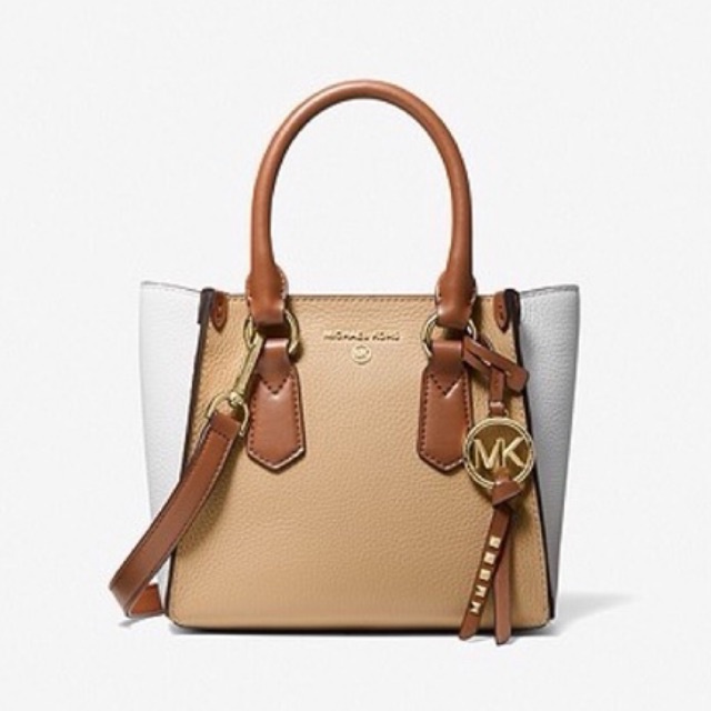 MICHAEL KORS MK  Kris Small Color-Block Pebbled Leather Satchel Camel Combo