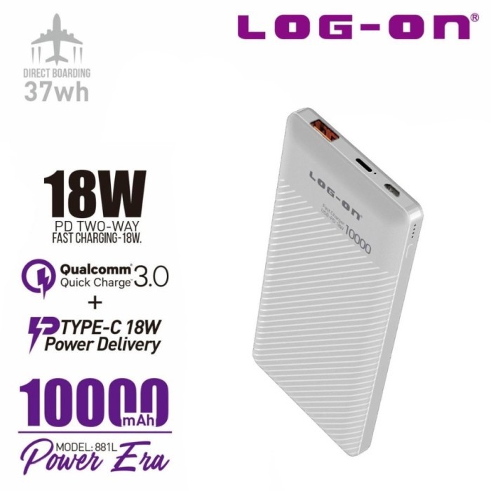 POWERBANK LOG ON 881L POWER ERA 2 USB QC 3.0 PD + TYPE-C 18W 10000 MAH