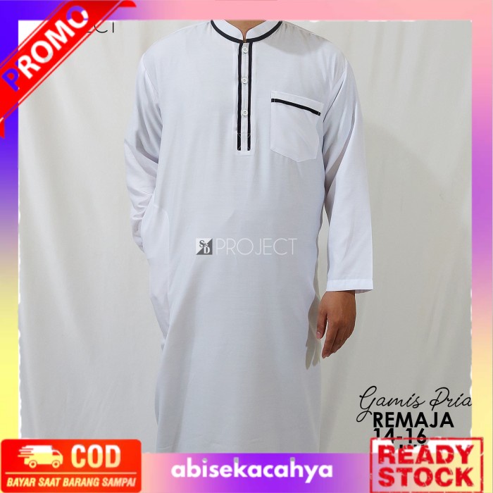 COD TERMURAH Gamis Jubah Remaja anak laki laki Tanggung Pria Muslim Kekinian Putih - Putih, M