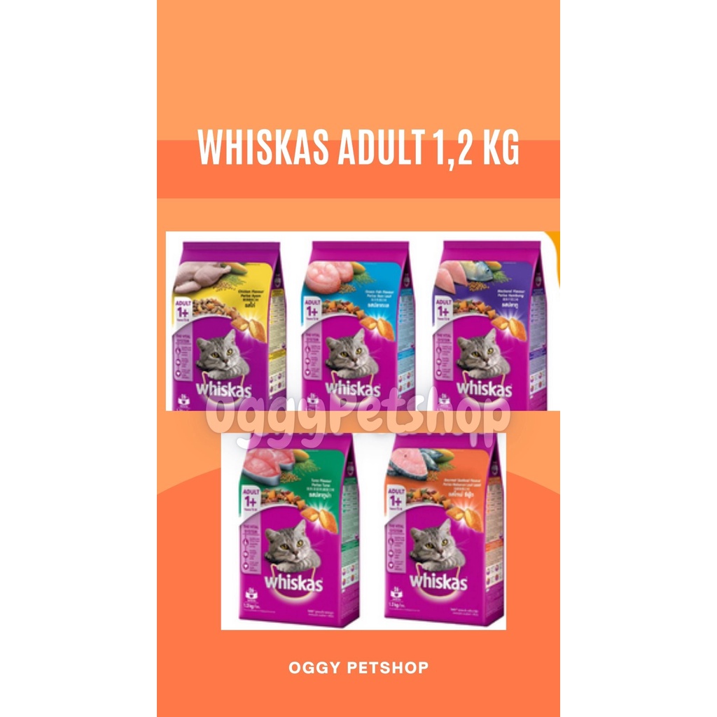 WHISKAS ADULT Semua Rasa Wiskash Wiskas Dry Cat Food Makanan Kucing Freshpack 1.2 Kg