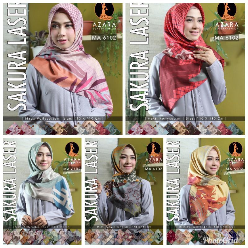 TERMURAH ! HIJAB AZARA SAKURA LC BAHAN VOAL PREMIUM LASER CUT JILBAB KERUDUNG WANITA SEGI EMPAT