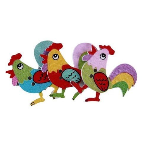 Kancing Kayu Dua Lubang - Cute Rooster Style (10pcs)