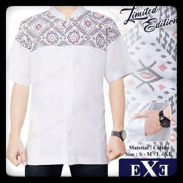 Baju Koko Pria Putih Kombinasi