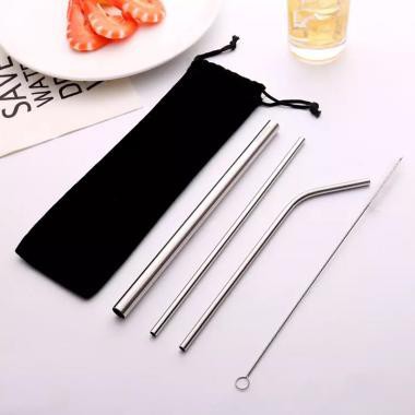 ZILLO Sedotan Stainless Set Isi 4 Pcs Sedotan Boba Sedotan Straw 4in1 Bonus Pouch Kualitas Premium