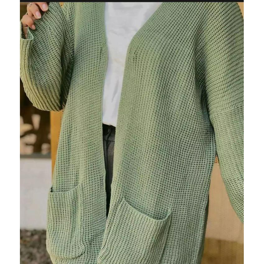 COD  Cardigan Rajut Jumbo XXL/3xl/4xl cardigan oversize rajut wanita lengan panjang big size-Mint